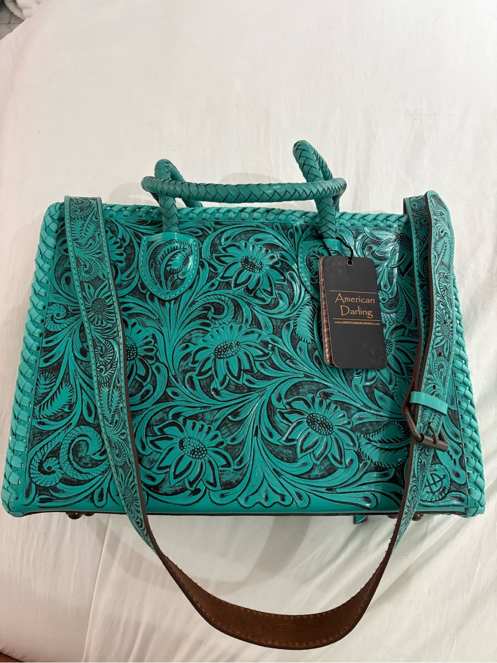 American Darling Turquoise Hand Tooled Leather Conceal Carry bag